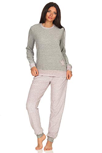 Damen Frottee Pyjama mit Bündchen Langarm Schlafanzug in toller Sterne Tupfen Optik- 65424, Farbe:Tupfen, Größe:48-50 von Creative by Normann