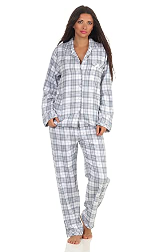 Damen Langarm Flanell Pyjama Schlafanzug kariert - 202 201 15 602, Farbe:Karo blau, Größe:44/46 von Creative by Normann