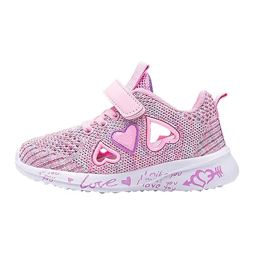 CreoQIJI Baby Mädchen Sneaker 20 Kinder Kinder Sportschuhe Frühling/Sommer Bunte Mesh Herzförmige Muster Brief Gedruckt Casual Schuhe Party Geburtstag Schule Sneaker Mädchen (Pink, 30.5 Little Child) von CreoQIJI