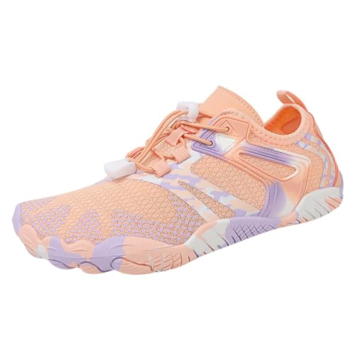 CreoQIJI Badminton Schuhe Herren Sommer-Wasserschuhe für Männer und Frauen, schnelltrocknende Schuhe, Wander-, Schwimm-, Tauchschuhe, Tracing-Schuhe, elastische Schnürung, Streifen, modisch (Pink, 45) von CreoQIJI