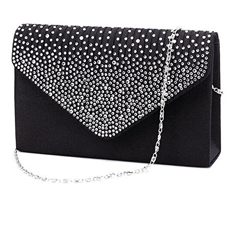 CreoQIJI Breiter Schultergurt Für Taschen Satin Party große Clutch Damentasche Damen Abendtasche Umschlag Diamante Tasche Taschen Halterung (Black, One Size) von CreoQIJI