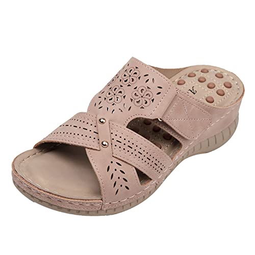 CreoQIJI Damen Pantoletten Korfu Modische Sandalen Freizeit Wedge Mit Absatz verstellbaren Riemen - Herren Hausschuhe mit Sohle aus feinstem Veloursleder und Natur Kork-Fussbett Sandaletten von CreoQIJI