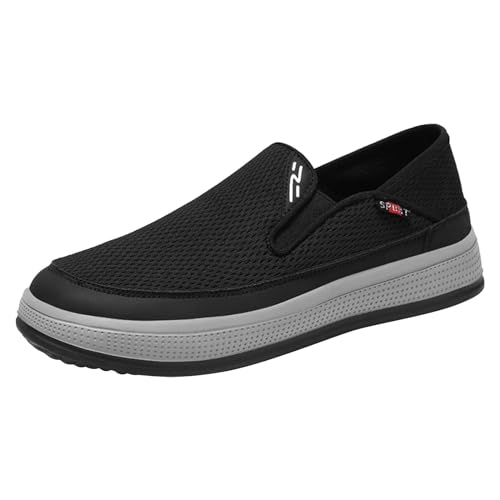 CreoQIJI Gelb Schuhe Herren Modische Herren-Sportschuhe für Frühjahr und Sommer, Flache Unterseite, leichtes, atmungsaktives Mesh, zum Reinschlüpfen, bequem, einfarbig, Herren Schuhe 44 (Black, 44) von CreoQIJI