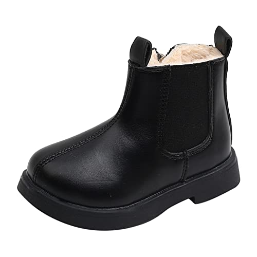 CreoQIJI Gummistiefel Warm Kleinkindstiefel Jungen und Mädchen Wasserarme Stiefeletten Seitlicher Reißverschluss Booties Fleece Winddichte kurze Stiefel Mädchenschuhe Gr. 32 (Black, 23 Infant) von CreoQIJI