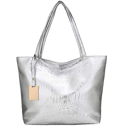 CreoQIJI Handtuch Mit Taschen Modehandtasche Frauen mit fester Kapazität Shoulder Tote Taschen groß Taschen Rucksack Damen (Silver, One Size) von CreoQIJI