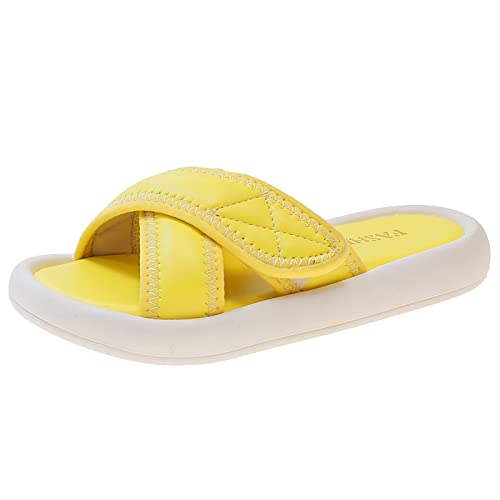 CreoQIJI Hausschuhe Junge Weite W Jungs Hausschuhe 33 Jungen und Mädchen niedliche Soild Indoor Casual Slipper Schuhe Badeschuhe Klett Kinder Hausschuhe Kinder Bio (Yellow, 32 Big Kids) von CreoQIJI