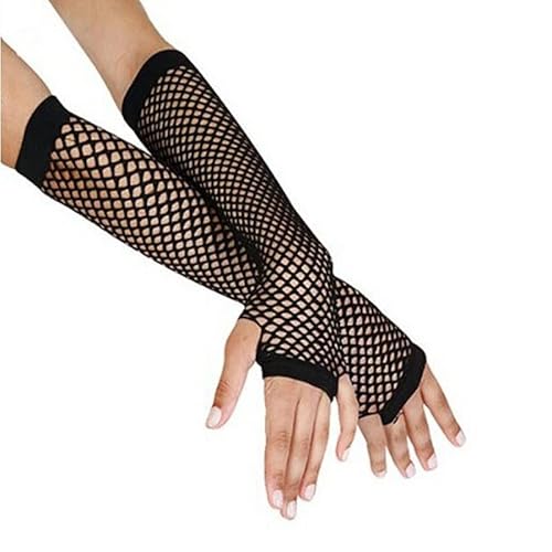 CreoQIJI Hochzeit Schmuck Damen Handschuhe Smartphone Fischnetz Tanzkostüm Fingerlose Mesh Punk Lady Lace Goth Handschuhe Disco Handschuhe Handschuhe Spitze Rot Drachen Kostüm Damen (Black, One Size) von CreoQIJI