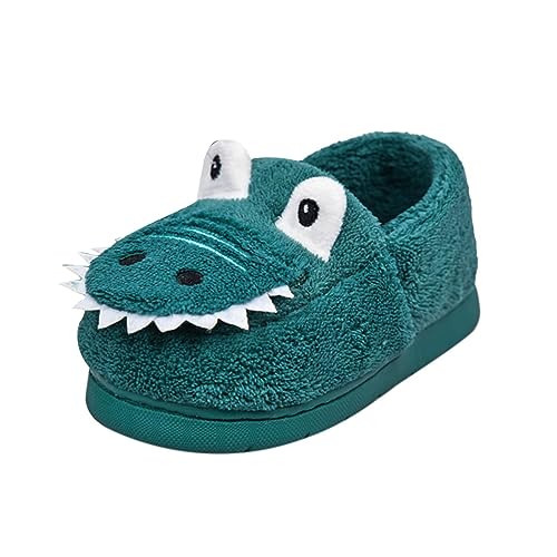 CreoQIJI Kinder Hausschuh Jungs Winter warme Hausschuhe Plüsch süße Cartoon Dinosaurier Schlafzimmer Haus Innenschuhe Hausschuhe Kinder Junge 22 (Blue, 23.5 Infant) von CreoQIJI