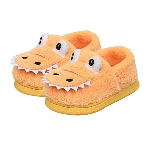 CreoQIJI Kinder Hausschuh Jungs Winter warme Hausschuhe Plüsch süße Cartoon Dinosaurier Schlafzimmer Haus Innenschuhe Hausschuhe Kinder Junge 22 (Yellow, 28 Little Child) von CreoQIJI