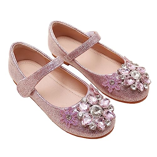 CreoQIJI Kinder Schuhe Mädchen Mädchen-Turnschuhe, Prinzessinnenschuhe, Kristall, bequem, weiche Sohle, Flache Einzelschuhe für kleine Mädchen, modische Damenschuhe, Einzelschuhe (Pink, 32 Big Kids) von CreoQIJI