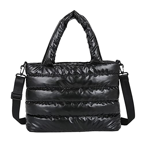 CreoQIJI Kleid Mit Taschen Schwarz Einkaufstasche für Damen, Handtasche, leichte Winter-Daunen-Baumwollpolsterung, Umhängetasche mit Daunenpolsterung Nähanleitung Taschen (Black, One Size) von CreoQIJI