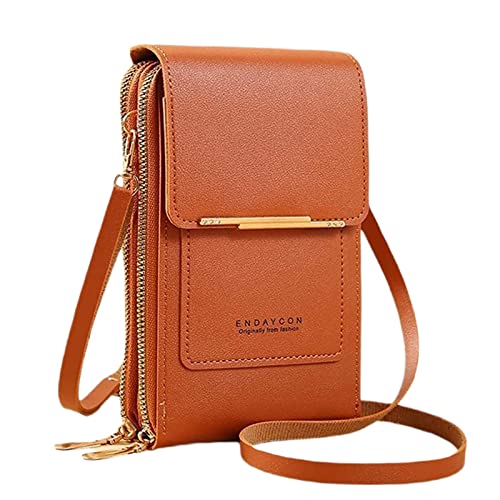 CreoQIJI Nähzubehör Taschen Außenhandel für Damen Multifunktionale Einzelschulter-Touchscreen-Handy-Geldbörse aus PU- Umhängetasche Kleid Mit Taschen (Brown, One Size) von CreoQIJI