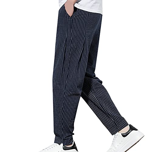 CreoQIJI Reha Hose Herren Seitlich Zu Öffnen Locker sitzende, seitlich geknöpfte Basketball-Trainings-Jogginghose mit elastischen Bündchen (Zjsjm1024 4-Navy, XXXXXL) von CreoQIJI