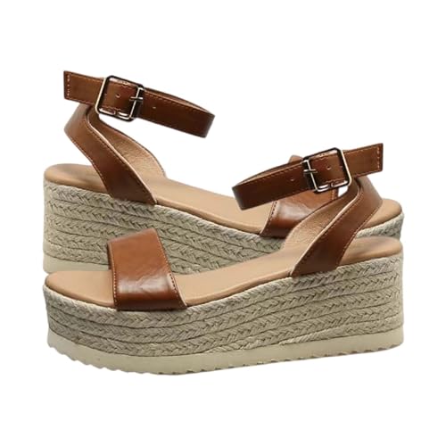 CreoQIJI RöMersandalen Damen Mit Absatz Platform Sandals Wedge Keilsandalen Gürtelschnalle Sandalen Elegant FüR Party Sommerschuhe Anti-Slip Plateausohle Hochhackig Freizeitschuhe Open Toe von CreoQIJI