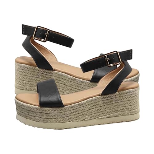 CreoQIJI RöMersandalen Damen Mit Absatz Platform Sandals Wedge Keilsandalen Gürtelschnalle Sandalen Elegant FüR Party Sommerschuhe Anti-Slip Plateausohle Hochhackig Freizeitschuhe Open Toe von CreoQIJI