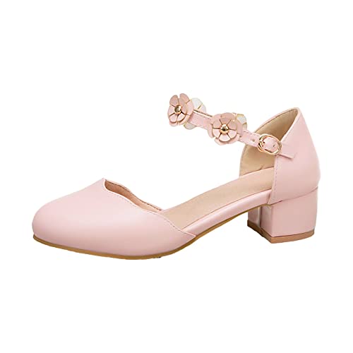 CreoQIJI Rutschfeste Baby Hausschuhe Große Kinder Mädchen Mary Jane Kleid Schuhe Pumps Low Heels High School Prom Schuhe Kinderschuhe (Pink, 33.5 Big Kids) von CreoQIJI