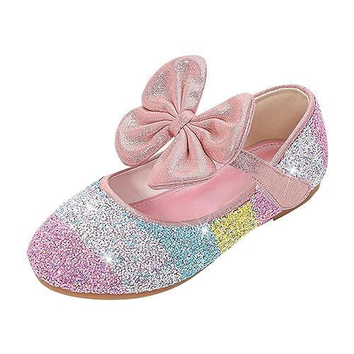 CreoQIJI Sandale 29 Mädchen Baby Schuhe Pailletten Strass Schleife Sandalen Tanzschuhe Säugling Perle Bling Schuhe Single Kinder Schuhe Barfußschuhe Baby (Pink, 28.5 Little Child) von CreoQIJI