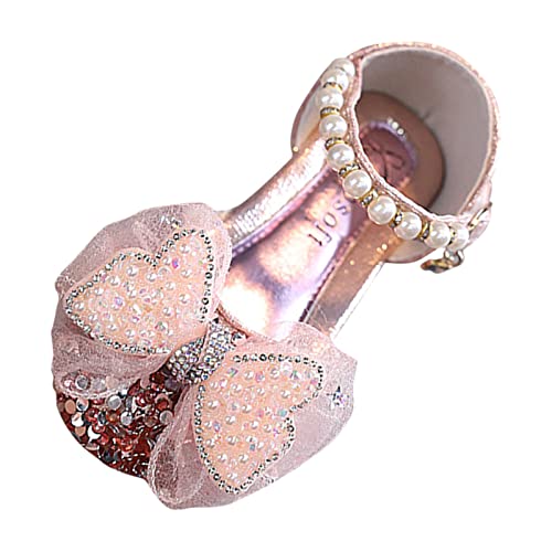 CreoQIJI Sandalen 24 Mode Frühjahr und Sommer Sandalen Partykleid Tanzshow Prinzessin Schuhe Strass Doppelschicht Mesh Bowknot Perle Gürtelschnalle Thermostiefel Jagdstiefel (Pink, 22.5 Toddler) von CreoQIJI