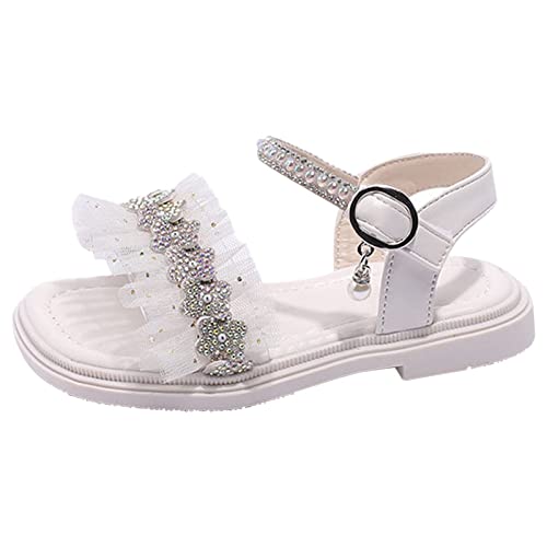 CreoQIJI Sandalen Damen 38 Mädchen Sandalen Weiche Sohle Sommer Koreanische Ausgabe Baby Sandalen Ein Wort Kleines Mädchen Prinzessin Sandalen Kindersandalen (White, 28.5 Little Child) von CreoQIJI