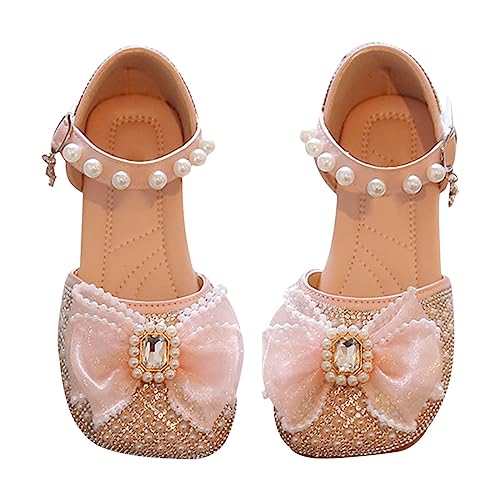 CreoQIJI Sandalen Für Kinder Mädchen-Kleidschuhe, niedliche Schleife, Mary-Jane-Schuhe, Ballerina mit Satin-Knöchelband, für Hochzeit, Geburtstag, Party Antirutsch Schuhe (Pink, 28 Little Child) von CreoQIJI