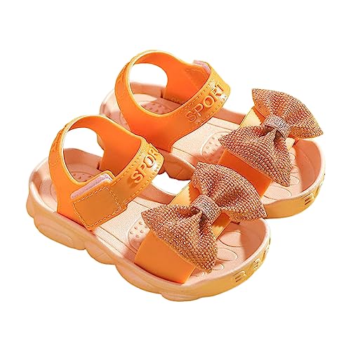 CreoQIJI Sandalen Größe 25 Kleinkind Kinder Kleinkind Mädchen Soild Bowknot Prinzessin Schuhe Weiche Sohle Rutschfeste Lauflernschuhe Prewalker Strandschuhe Sandalen (Yellow, 28.5 Little Kid) von CreoQIJI