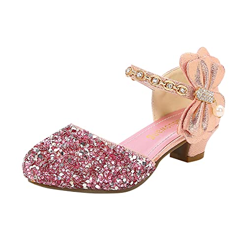 CreoQIJI Sandalen Kinder 36 Mädchen-Schuhe mit niedrigem Absatz, Strass, Bögen, niedriger Absatz, Prinzessin, Hochzeitsfeier für, kleine Kinder Kleinkind Sandalen (Pink, 26) von CreoQIJI