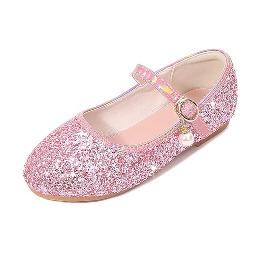 CreoQIJI Sandalen Kleinkind Junge Blumenmädchen Kleid Schuhe Kleinkind Kinder Hochzeit Party Low Heel Mary Jane Schuhe Glitzer Flache Schuhe Sandalen Damen 38 (Pink, 28.5 Little Child) von CreoQIJI