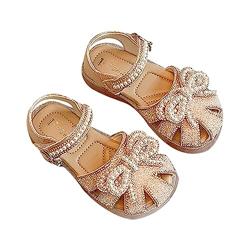 CreoQIJI Schuhe Für Kinder Kinder Baby Sommer Mädchen Geschlossene Zehen Sandalen Perle Glitzer Kristall Schleife Prinzessin Schuhe Light (Pink, 25 Toddler) von CreoQIJI