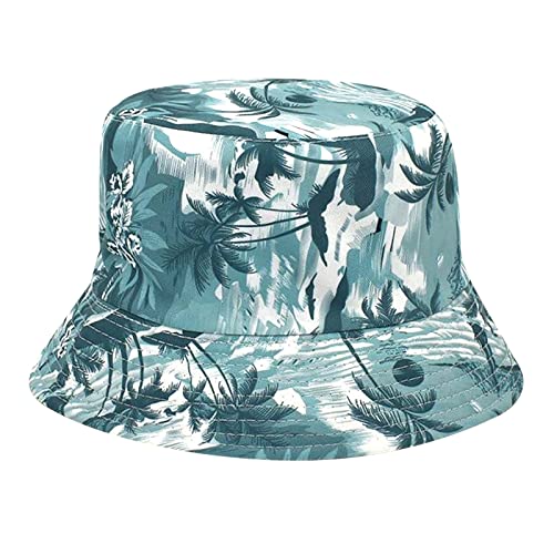 CreoQIJI Sonnenhut Kinder Fischerhut Jungen 8 Jahre Tropical Wind Coconut Tree Print Flower Pot Hat Herren Double Wear Outdoor Sun Sunscreen Fisherman's Hat Fischerhut Herrn Fischers Hut von CreoQIJI