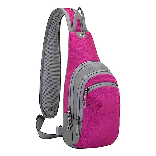 CreoQIJI Taschen Damen Angebot Männer Frauen Outdoor Umhängetasche Reißverschluss Einzelne Schulter Umhängetasche Radfahren Sporttasche Brusttasche Bergsteigen Reisen Kleiner (Hot Pink, One Size) von CreoQIJI