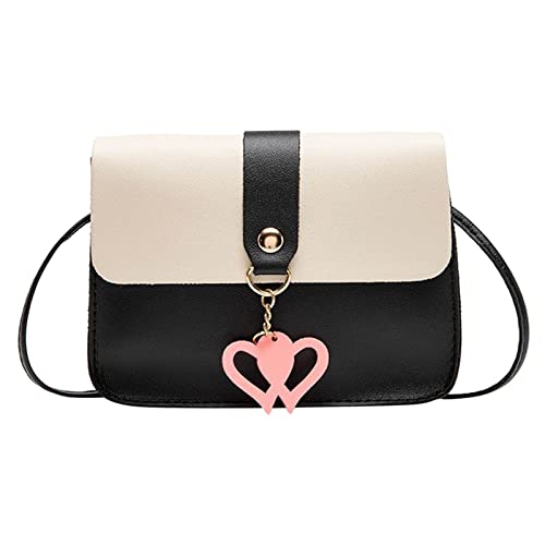 CreoQIJI Taschen Damen Groß Shopper Stoff Umhängetasche für Damen, modischer herzförmiger Anhänger, neues Muster, praktische Schnalle, einfacher und verstellbarer Schultergurt, Kurze (Black, One Size) von CreoQIJI