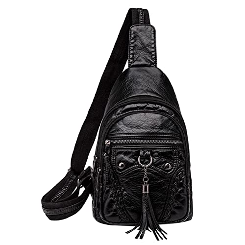 CreoQIJI Taschen Set Damen Damen Brusttasche Umhängetasche Kleine Umhängetasche aus PU- Satchel Daypack Fashion Schultergurt Japan 1900 Taschen (Black, One Size) von CreoQIJI