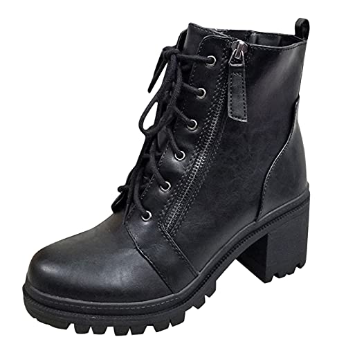 CreoQIJI & Schuhe Herren Up For Women Ankle Lace Schuhe Heel Boots Chunky Boots Boots Kurze Damenstiefel Silber 40 (Black, 37) von CreoQIJI