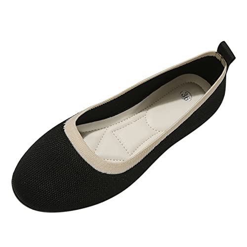 Damen Ballerina Flache Schuhe Slip On Kleid Schuhe Runde Zehe Strick Pumps Schuhe Bequem Weich Walking Flats Schuhe Klassische Freizeitschuhe Atmungsaktive Einzelne Schuhe Damenschuhe Frauen von CreoQIJI