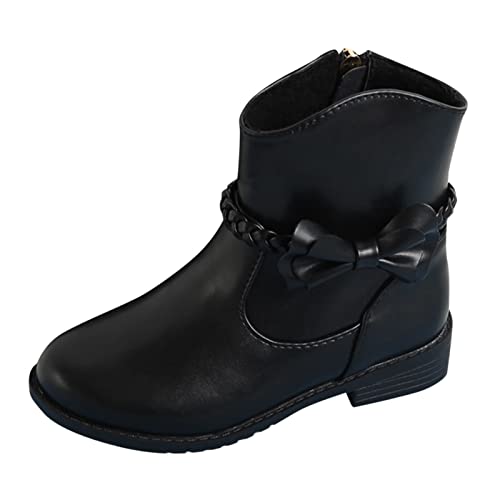 E Girl Schuhe Westernstiefel mit seitlichem Reißverschluss für Mädchen mit Schleifendekor, geflochtenes Detail, Kinderstiefeletten, Reitstiefeletten mit niedrigem Absatz und (Black, 36 Big Kids) von CreoQIJI