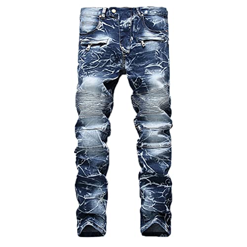 Herren Jeans Straight Leg, Regular Fit Baumwolle mit Nähten Jeans Ripstop Funky Destroyed Jeans Atmungsaktiv Zip Taschen Lässig Jeans mit Gürtel Farbverlauf Jeanshose Jugendliche Streatwear 28-42 von CreoQIJI