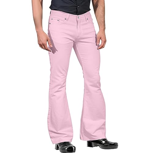 Lange Jogginghose Herren Herren Unterhosen Langes Bein Mode für Herren, lässig, einfarbig, Taschenanzug, Hose, Schlaghose, Freizeithose Knie Hose Herren Jogginghose Herren 3 Streifen (Pink, L) von CreoQIJI