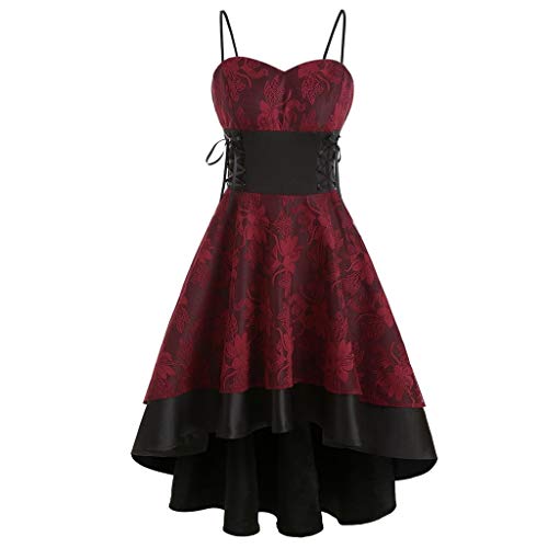 Partykleid Damen Ärmellos Schulterfrei Mittelalter Kleid Vintage Mit Verband Abendkleider Elegant Spitzen Bestickt Ballkleid A-Linie Unregelmäßiger Saum Karnevalskleid Vorne Kurz Hinten Lang von CreoQIJI