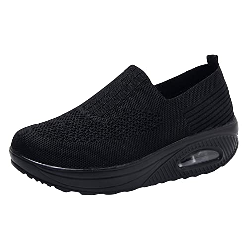 Schuhe Damen Original Damen Sportschuhe Dicke Untere Fliege Gewebtes Mesh Atmungsaktiver Slip On Leichter Bequemer Einfarbiger Lässiger Stil Schnäppchen Damenschuhe Naturläufer Schuhe (Black, 37) von CreoQIJI