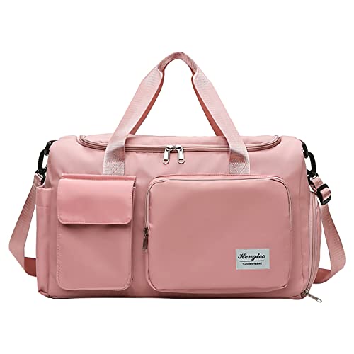 Sport Bag Faltbare Reisetasche mit großer Kapazität, leicht, wasserdicht, faltbar, Tragetasche, Reisetasche, modische Frauen Sporttasche Nylon (Pink, One Size) von CreoQIJI