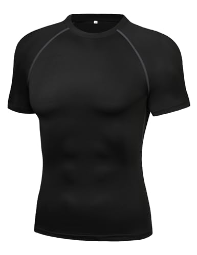 Crewhpo Kompressionsshirt Kurzarm Herren Sports T-Shirts mit Rundhalsausschnitt Funktionsshirt Atmungsaktiv T Shirt Classics für Männer Training Shirts für Fitness Laufen Gym Schwarz von Crewhpo