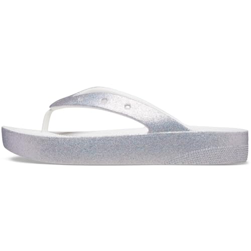 Crocs Damen Klassische Flip Flops | Plateau Schuhe Keilsandalen, Weiß/Glitzer, 39 EU von Crocs