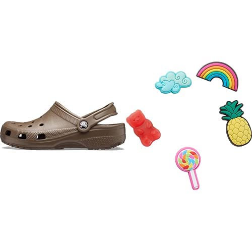 Crocs Unisex Classic Clog, Chocolate, 48/49 EU Jibbitz-Schuhanstecker 5er-Set | Individualisieren Jibbitz Happy Candy One-Size von Crocs