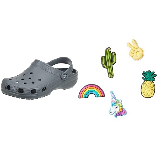 Crocs Unisex Classic Clog, Slate Grey, 36/37 EU Jibbitz-Schuhanstecker 5er-Set | Individualisieren Jibbitz Fun Trend One-Size von Crocs