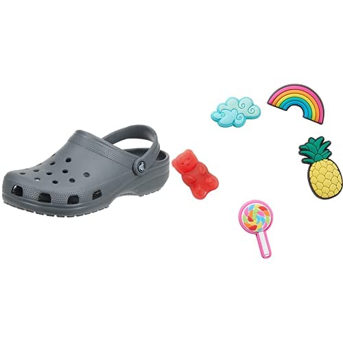 Crocs Unisex Classic Clog, Slate Grey, 49/50 EU Jibbitz-Schuhanstecker 5er-Set | Individualisieren Jibbitz Happy Candy One-Size von Crocs