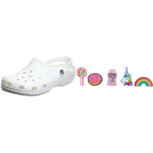 Crocs Unisex Classic Clog,White,42/43 EU + Unisex-Erwachsene 5-Pack Shoe Charms Her | Jibbitz for Schuhanhnger, Alles schön, Small von Crocs