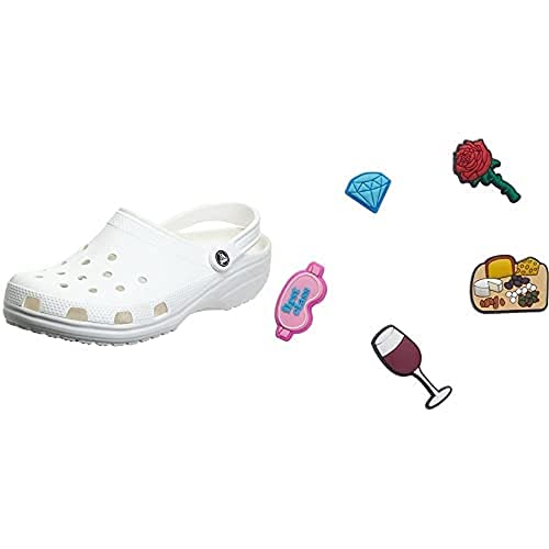 Crocs Unisex Classic Pantoffeln, White, 42/43 EU + Unisex-Erwachsene Charms 5-Packs Her | Jibbitz for Schuhanhnger, Damen Nacht, Small von Crocs