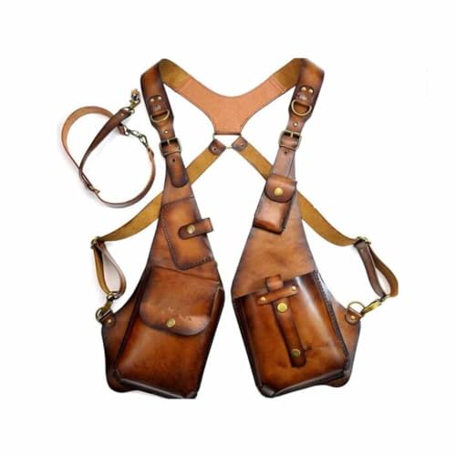 CrvooQge Vintage Versteckte Achsel-Umhängetasche Herren Doppel-Schulter-Achseltasche Kunst-PU-Leder Anti-Diebstahl-Sicherheits-Brieftasche im Freien Versteckte Handy-Holstertasche,Beige von CrvooQge