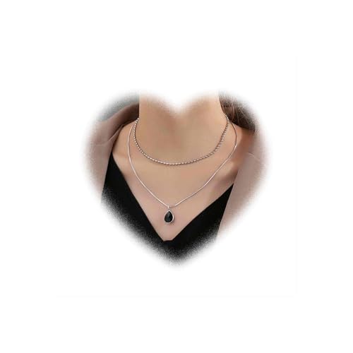 Crymysta Black Teardrop Anhänger Halskette geschichtet Silber Kristall Halskette Perlen Halskette Strass Teardrop Halskette Halskette Schmuck für Frauen und Mädchen Geschenke von Crymystal