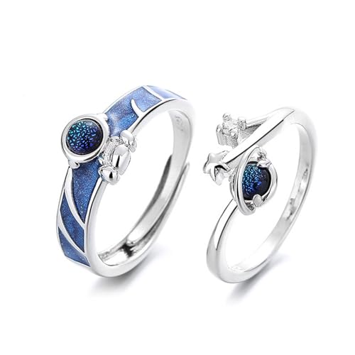 Crymystal Astronaut Paar Finger Ringe Set Einstellbare Finger Ringe Liebe Token Offene Ringe Planet Star Raumschiff CZ Kristall für Freundin und Freund Schmuck (Stil:D) von Crymystal